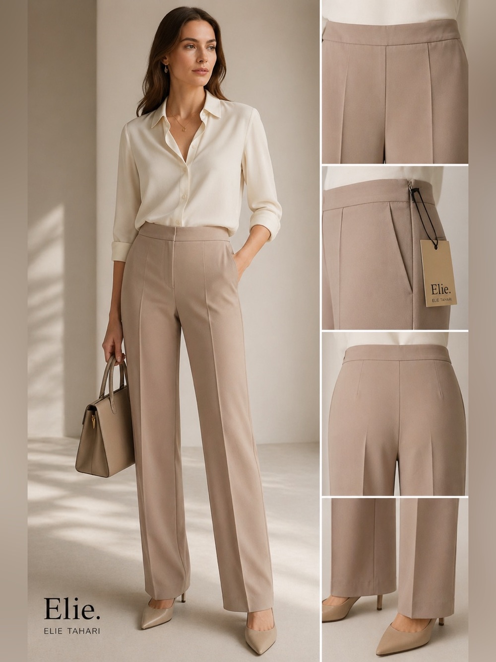 NWT Elie Tahari Straight Leg Pants  Flat Front Tailored Trousers Size 10